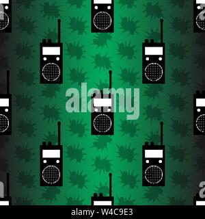 radio station on green background seamless vector pattern Stock Vector