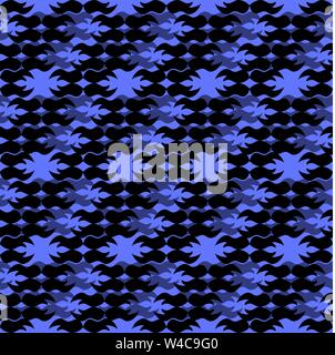 black abstract objects on blue background seamless pattern Stock Vector