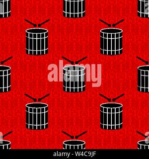 black drums on a red background seamless pattern Stock Vector