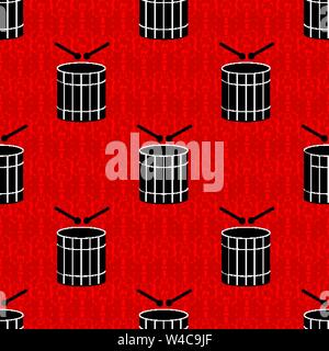 black drums on a red background seamless pattern Stock Vector