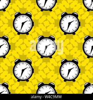 clock on yellow background seamless vector pattern Stock Vector