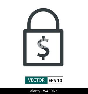 Padlock icon with dollar symbol. Line style. Isolated on white background. Vector Illustration EPS 10 Stock Vector