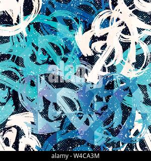 Graffiti on a black background Psychedelic seamless geometric pattern Stock Vector