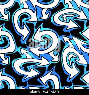 white arrow on a blue background graffiti seamless background Stock Vector