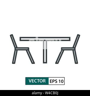 Table and chair flat icon vector. Line style. Isolated on white background. Vector Illustration EPS 10 Stock Vector