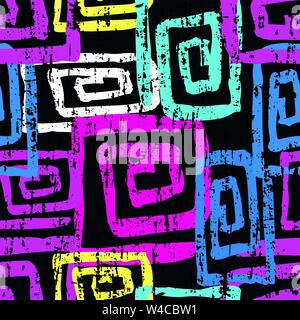 bright graffiti geometric seamless pattern grunge effect Stock Vector