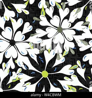 brightly colored abstract flowers on a black background pattern vector illustration Stock Vector