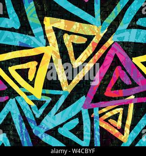 Graffiti bright psychedelic seamless pattern on a black background vector illustration Stock Vector