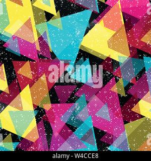 psychedelic graffiti triangles geometric pattern on a black background Stock Vector