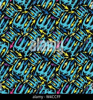bright graffiti geometric seamless pattern grunge effect Stock Vector