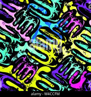bright graffiti geometric seamless pattern grunge effect Stock Vector