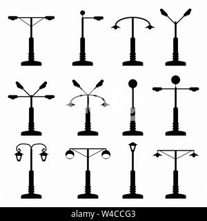 street lights isolated monochrome icons Stock Vector