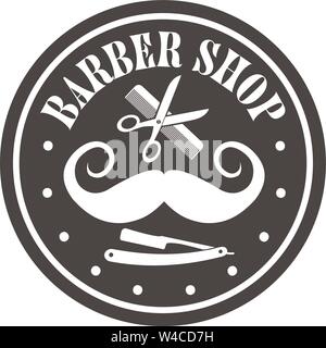 round flat black and white barber shop symbol vector illustration Stock Vector