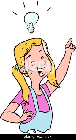Girl idea lightbulb child kid lamp hand drawn style vector doodle design illustrations Stock Vector