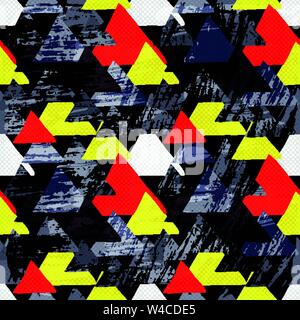 Graffiti small colored polygons on a black background grunge texture seamless pattern Stock Vector