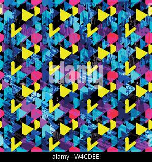 Graffiti small colored polygons on a black background grunge texture Stock Vector