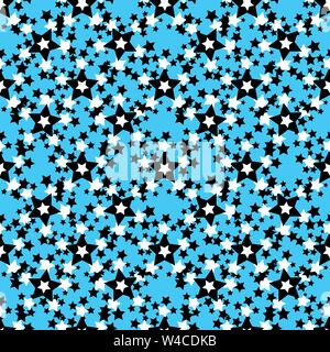 Black and white stars on a blue background seamless pattern Stock Vector