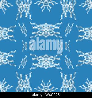 abstract white objects on blue background seamless pattern Stock Vector