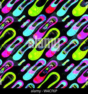 psychedelic abstract geometrical objects on a black background seamless pattern Stock Vector
