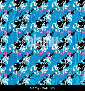 Heart and waves on a blue background seamless pattern vector illustration Stock Vector