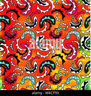 Graffiti on an orange background. Tribal striped seamless pattern Stock Vector