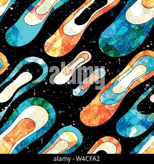 geometric abstract objects on a black background seamless pattern Stock Vector