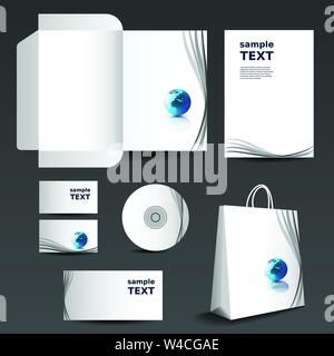 Blue Stationery Template Design and Business Set: Envelope, Business Card, T-Shirt, Stationery, Notepaper, Shopping Bag - Illustration in Vector Stock Vector