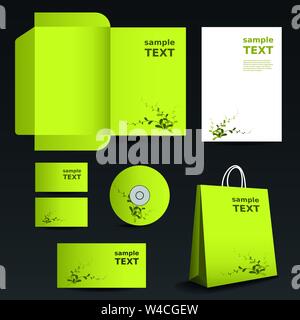 Blue Stationery Template Design and Business Set: Envelope, Business Card, T-Shirt, Stationery, Notepaper, Shopping Bag - Illustration in Vector Stock Vector