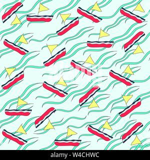 boat on the waves pattern Stock Vector