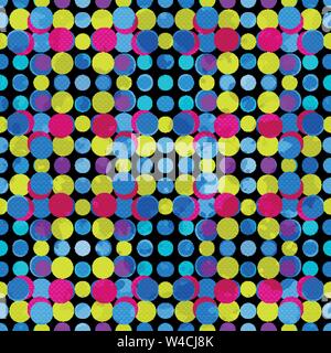 psychedelic circles on a black background. grunge effect. vector illustration. Stock Vector