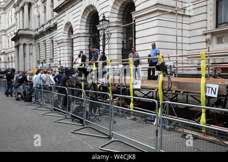 London, UK. 22nd July 2019, Press prepare for the arrival of the new Prime Minister in 10 Downing Street on Wednesday as Scaffolding is erected for the worlds media.Credit Keith Larby/Alamy Live News Stock Photo