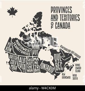 Map Canada. Poster map of provinces and territories of Canada Stock Vector