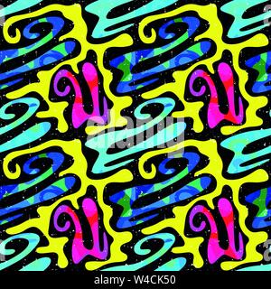 objects abstract graffiti on a black background seamless pattern Stock Vector