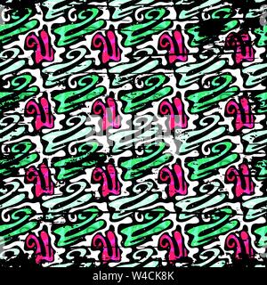 Graffiti on a black background Psychedelic seamless geometric pattern Stock Vector