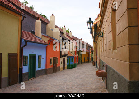 PRAGUE, CZECH REPUBLIC - JUNE 15, 2011: Famous golden lane in Prague Czech Republic where Franz Kafka was living. Stock Photo