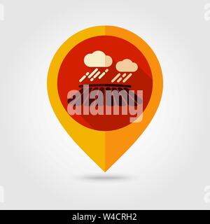 Cloud with rain over the field flat vector pin map icon. Map pointer. Map markers. Agriculture sign. Graph symbol for your web site design, logo, app, Stock Vector