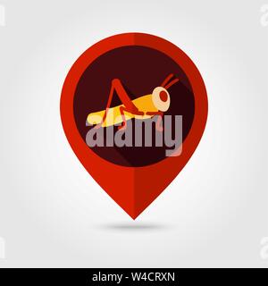 Grasshopper locust flat vector pin map icon. Map pointer. Map markers. Agriculture sign. Graph symbol for your web site design, logo, app, UI. Vector Stock Vector
