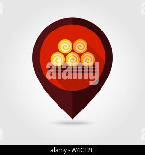 Round hay bales flat vector pin map icon. Map pointer. Map markers. Agriculture sign. Graph symbol for your web site design, logo, app, UI. Vector ill Stock Vector