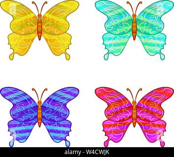 Colorful Butterflies, Icons Set Stock Vector