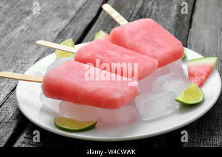 Ice cream from frozen watermelon on white plate Stock Photo