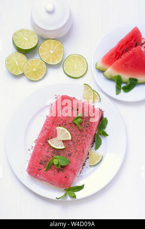 Summer cold no-bake watermelon cake, top view Stock Photo