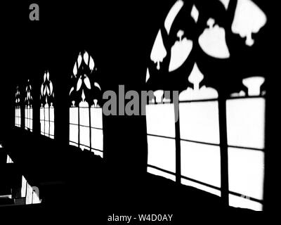 Shadows in Basel Minster, sunlight through the gothic windows, Swiss Stock Photo