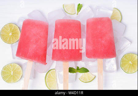 Popsicles from frozen watermelon, top view Stock Photo