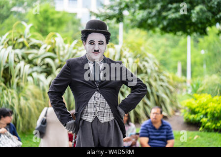 London, UK, July, 2019. One of the street performers dressed up as Charlie Chaplin.Street show Stock Photo