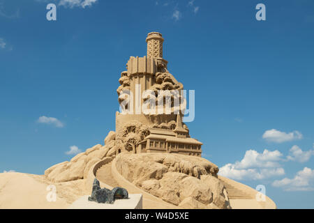 Lappeenranta, Finland - 20 June 2019: Sand castle in the harbor, focal theme of the year 2019 - Lappeenranta 370th jubilee year Stock Photo