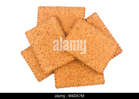 closeup of stack of square shaped wholegrain brown biscuit isolated on white Stock Photo