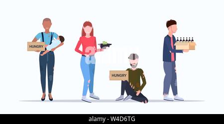 tramps poor homeless characters needing money different beggars group begging for help unemployment homeless jobless concept flat full length Stock Vector