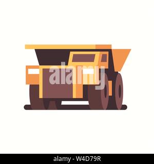 heavy yellow dumper truck industrial machine coal mine production professional equipment mining transport concept flat front view horizontal Stock Vector