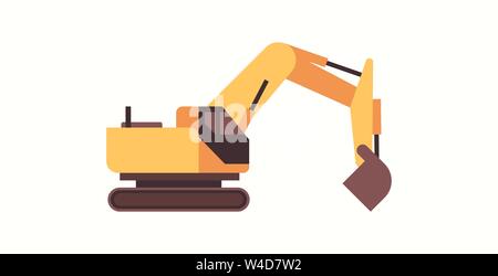 heavy excavator yellow loader machine coal mine production professional equipment mining transport concept flat horizontal Stock Vector