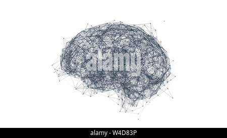 Abstract geometric brain with triangular polygons, network connections Stock Photo